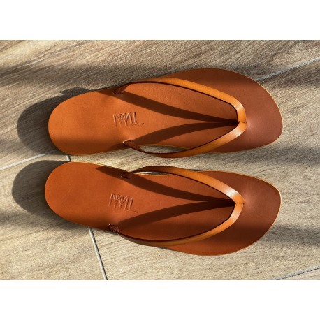 La Tong Cuir Orange La Valérie made in France