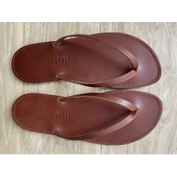 La Tong Cuir Marron La Valérie made in France