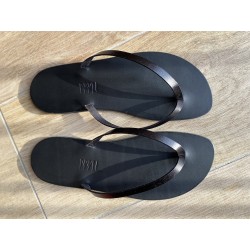 Tong Cuir Noir La Valérie