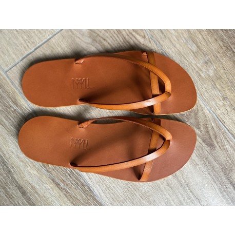 La Tong Cuir Orange La Camille made in France