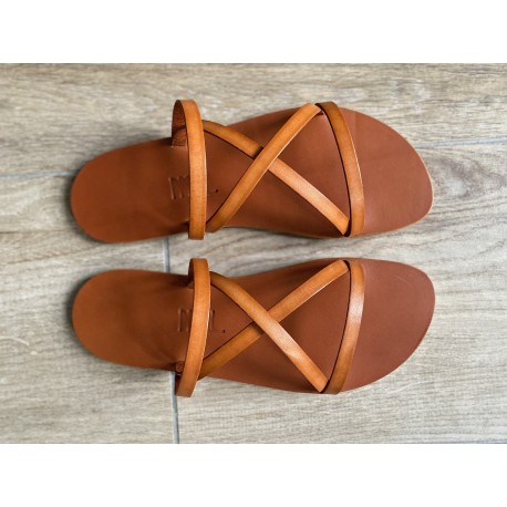 La Tong Cuir Orange L'Axelle made in France