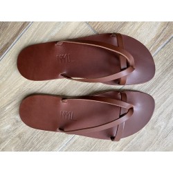 La Tong Cuir Marron La Camille made in France