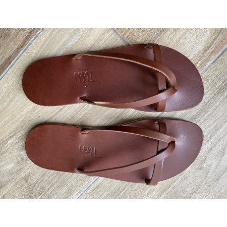 La Tong Cuir Marron La Camille made in France