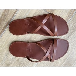 La Tong Cuir Marron Couture L'Axelle made in France