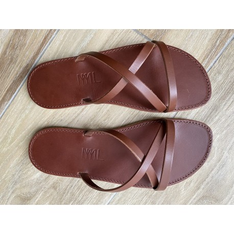 La Tong Cuir Marron Couture L'Axelle made in France