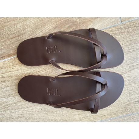 La Tong Cuir Chocolat La Camille made in France