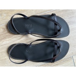 Tong Cuir Noir La Camille fabriquée en France