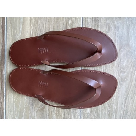 La Tong Cuir Marron La Charlie made in France