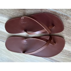 La Tong Cuir Marron La Valérie made in France