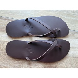 Tong Cuir Chocolat La Lou Made in France