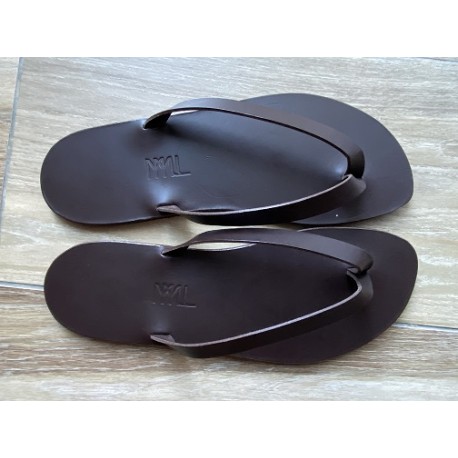 Tong Cuir Chocolat Couture Tropézienne