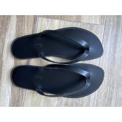 Tong Cuir Noir Couture Tropézienne