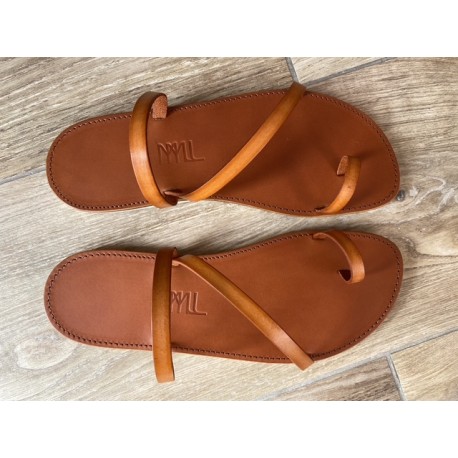 Tong Cuir Orange L'Arielle couture tropézienne made in France