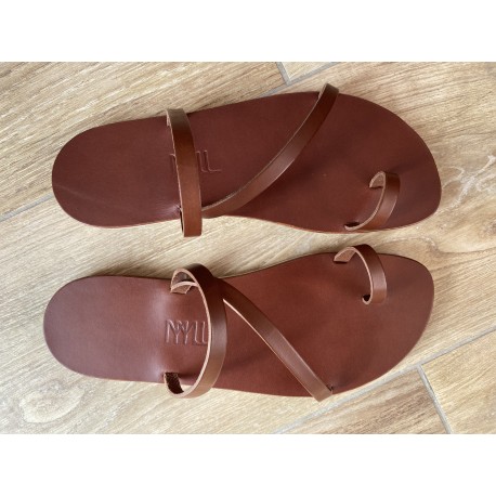 Tong Cuir Marron L'Arielle made in France