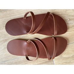 Tong Cuir Marron La Gaëlle made in France