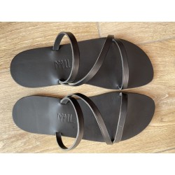 Tong Cuir Noir Couture Tropézienne