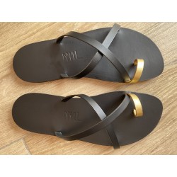 Tong Cuir Chocolat Couture Tropézienne