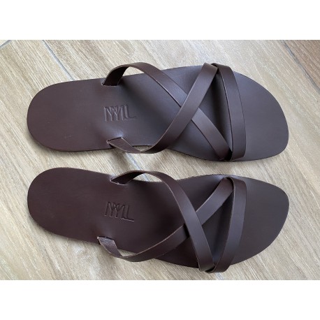 L'Alex Sandale Cuir Chocolat Homme made in France par MMLL