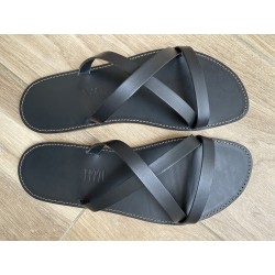 Tong Cuir Noir L'Alex made in France