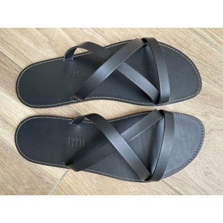 Tong Cuir Noir L'Alex made in France