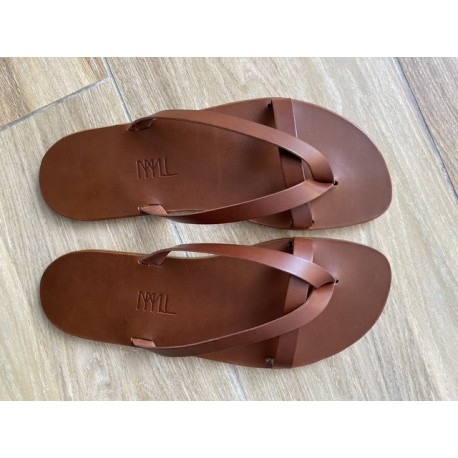 La Calie Tong Cuir Marron Homme made in France par MMLL