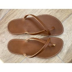 Tong Cuir Sable pour femme La Lou made in France par MMLL