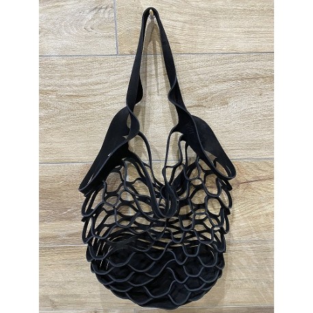 Le grand sac filet en croute de cuir noir par MMLL